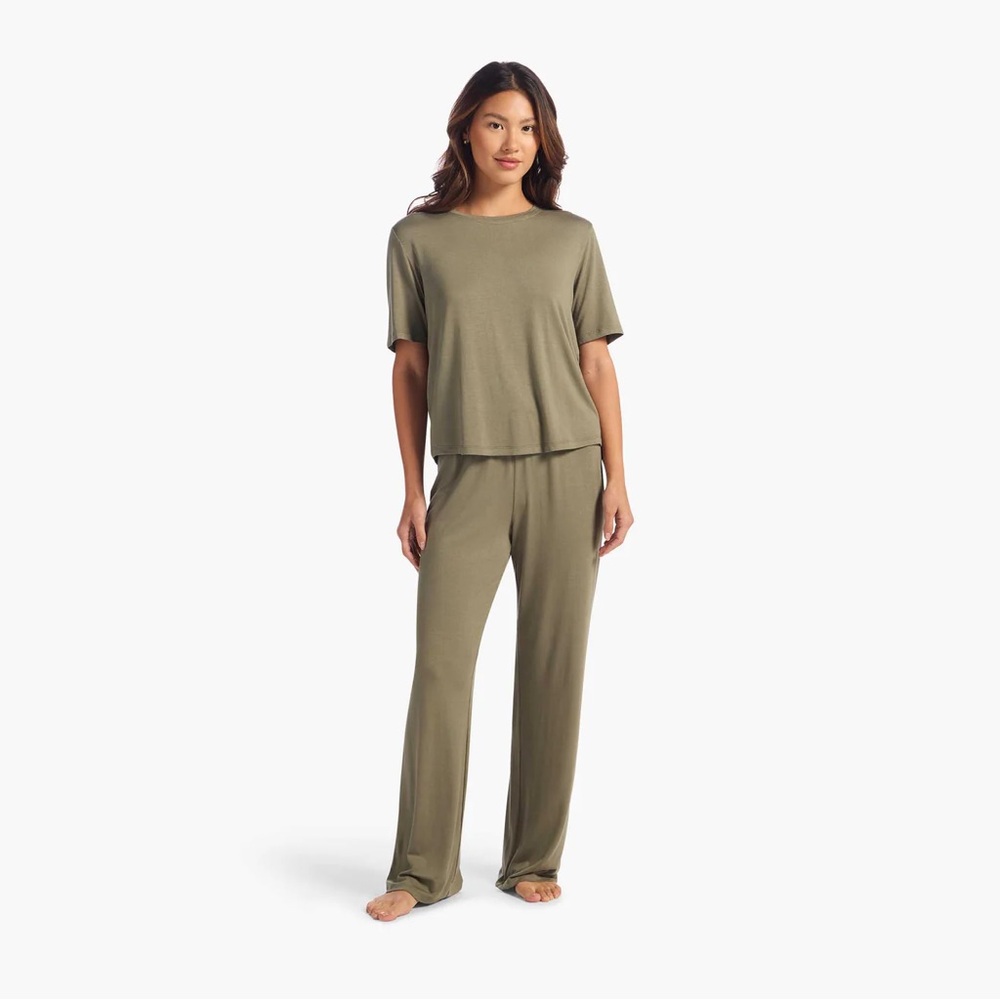 NUUDS Olive Green Pajama Set Short Sleeve Long Pants Size Extra Large